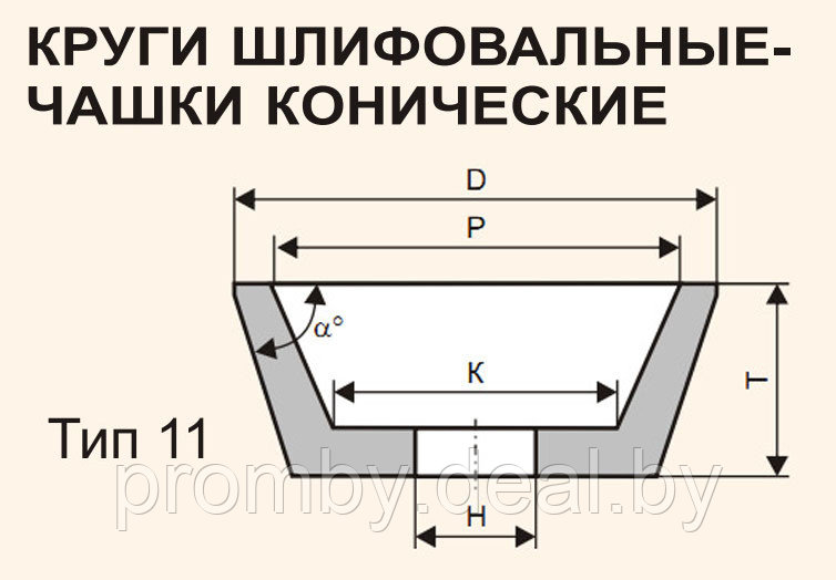 Чашка шлифовальная 100 х 40 х 20 мм Тип 11 25А 40-60 K-L 7 V 32 м/с коническая (керамика, Луга) - фото 2 - id-p1839255