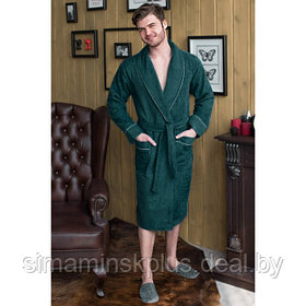Халат мужской, шалька+кант, размер 52, цвет зелёный, махра