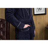 Халат мужской, шалька+кант, размер 52, тёмно-синий, махра, фото 3