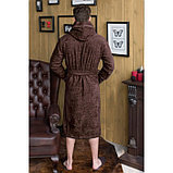 Халат мужской с капюшоном, размер 56, цвет шоколадный, махра, фото 2