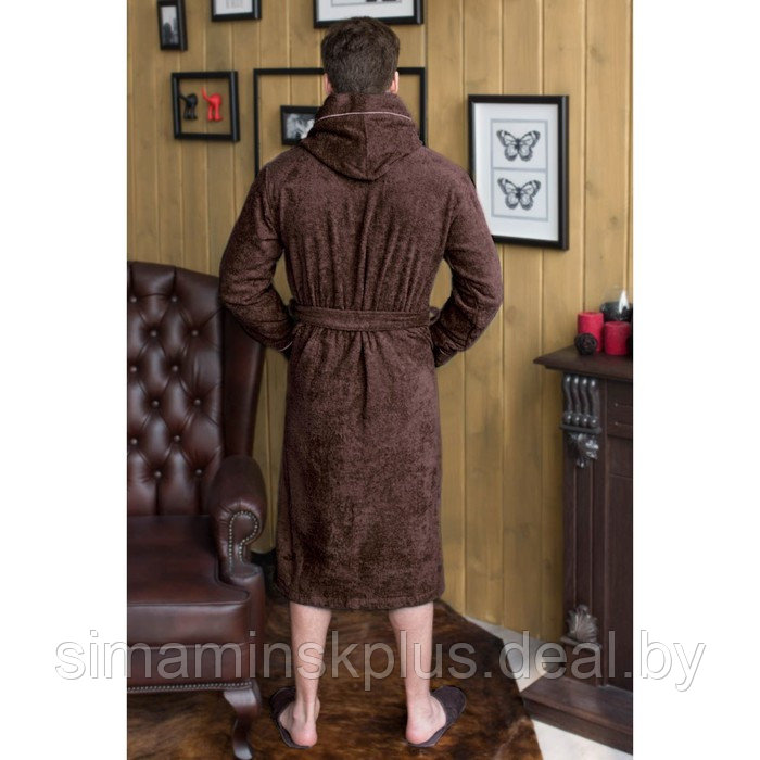 Халат мужской с капюшоном, размер 56, цвет шоколадный, махра - фото 2 - id-p154100615