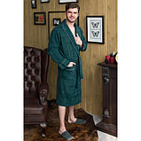 Халат мужской, шалька+кант, размер 58, цвет зелёный, махра, фото 2