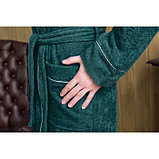Халат мужской, шалька+кант, размер 58, цвет зелёный, махра, фото 4