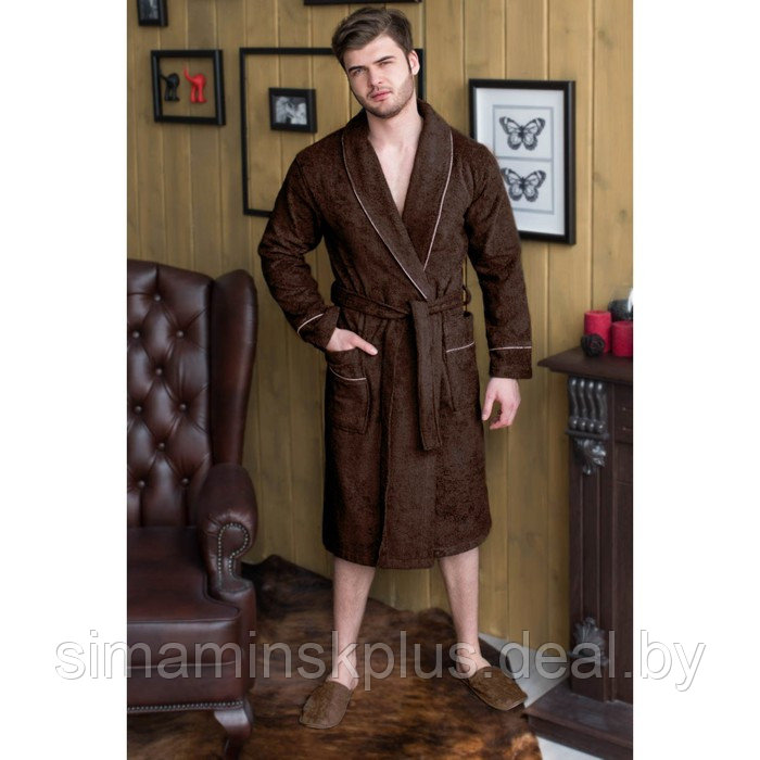 Халат мужской, шалька, размер 48, шоколадный, махра - фото 1 - id-p154100622