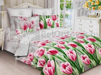 Комплект постельного белья, бязь 2-спальный (175215 см 180215 см 7070-см -2 шт) Тюльпан красный Живые