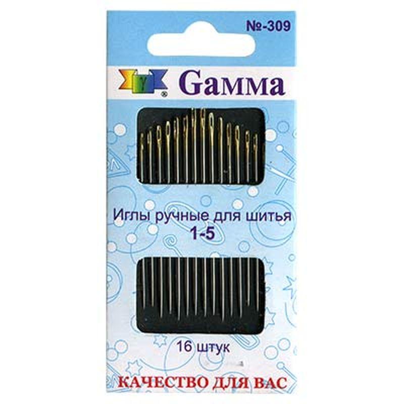 Набор игл для шитья, ручные №1-5, 16 шт. "Gamma" №309