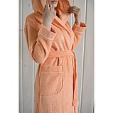 Халат женский с капюшоном, размер 46, персик, махра, фото 3