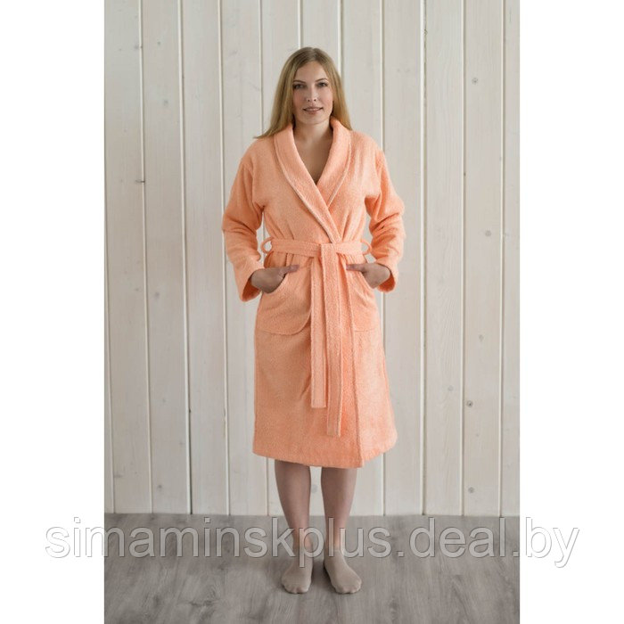 Халат женский, шалька, размер 60, цвет персиковый, махра - фото 1 - id-p154101037