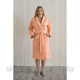 Халат женский, шалька, размер 66, цвет персиковый, махра