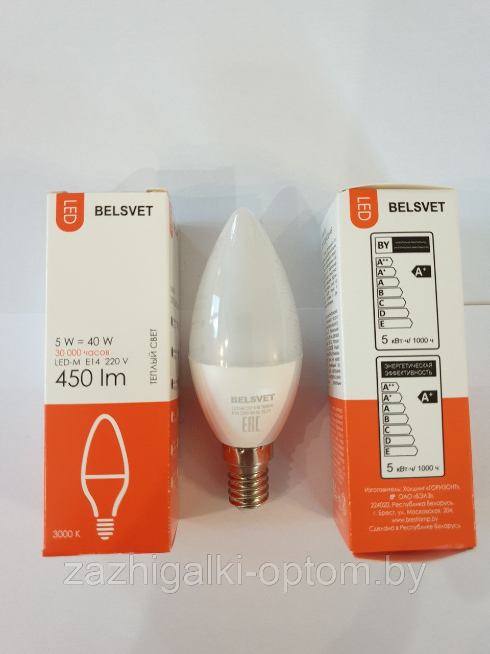 Лампа светодиодная BELSVET LED-M C37 5W 3000 K E14 (свеча). - фото 1 - id-p154223655