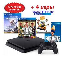 Игровая приставка Sony PlayStation 4 + GTA 5 + Rocket Arena PS4 + Horizon Zero Dawn + Fortnite