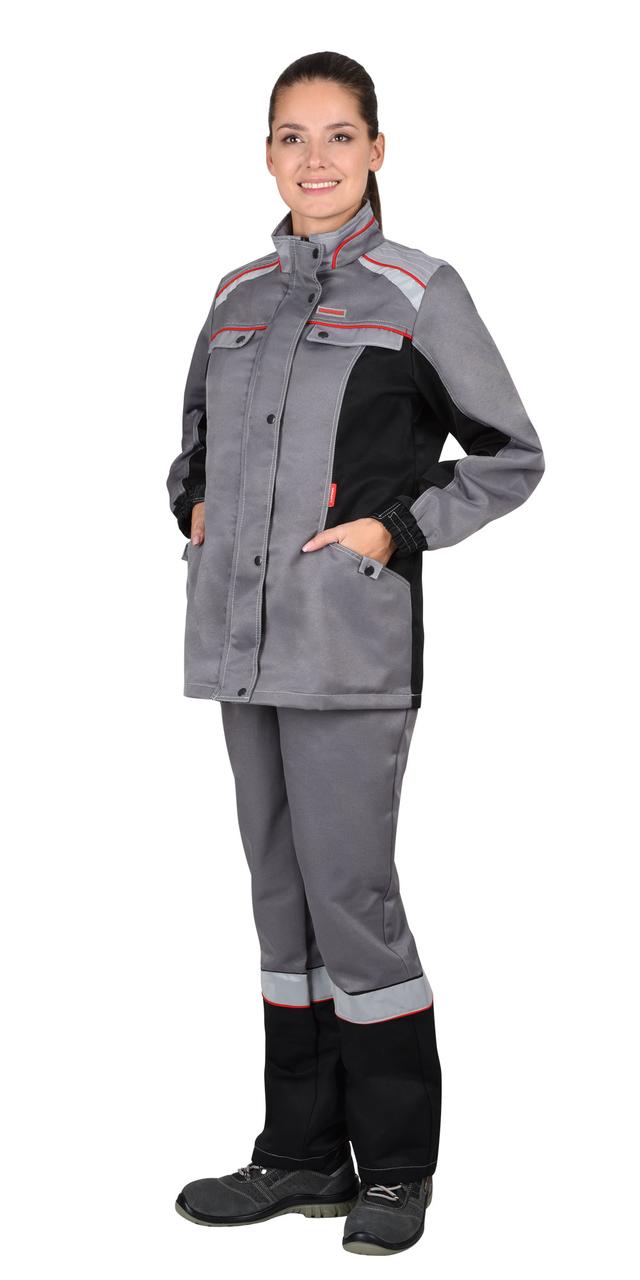 Костюм "СИРИУС-ВОЛОГДА" женский куртка, брюки т-серый со св-серым и черным