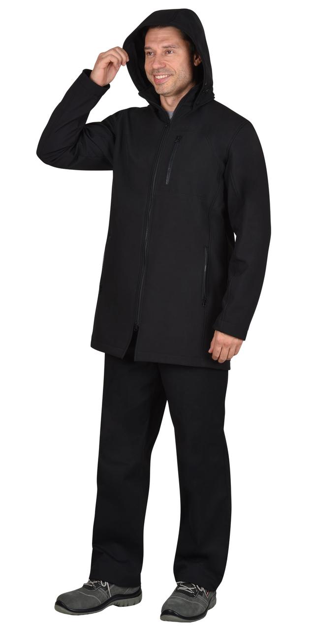 Куртка "СИРИУС-Азов" удл. с капюшоном черный софтшелл пл 350 г/кв.м - фото 6 - id-p127417695