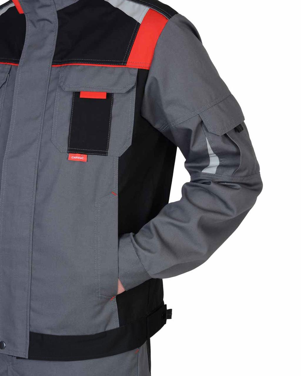 Куртка СИРИУС-СТАН ср-серая с черной и красной отделкой - фото 2 - id-p127416247