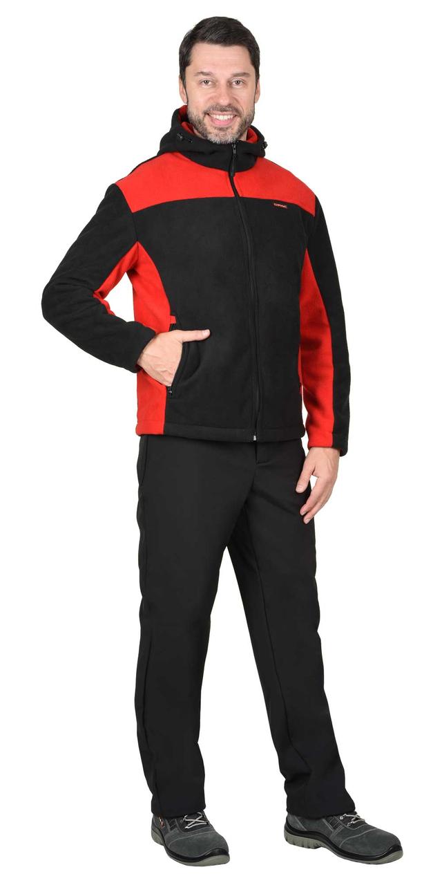 Куртка флисовая "СИРИУС-ТЕХНО" (флис дублированный) черная с красным - фото 1 - id-p154235049