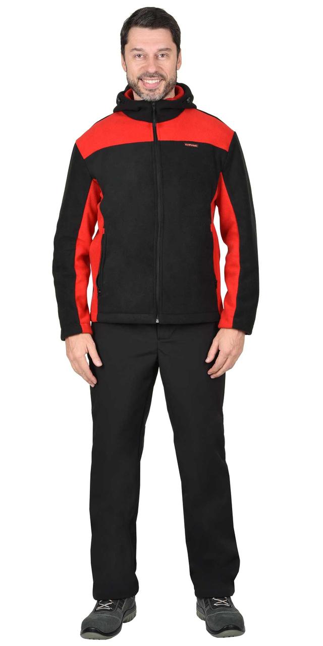 Куртка флисовая "СИРИУС-ТЕХНО" (флис дублированный) черная с красным - фото 3 - id-p154235049
