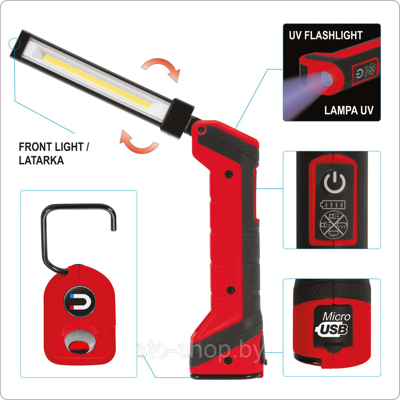 Фонарь светодиодный COB LED 5+1W+UV 1W 6500K 3.7 V 2200mAh Yato YT-08517 - фото 8 - id-p154244628