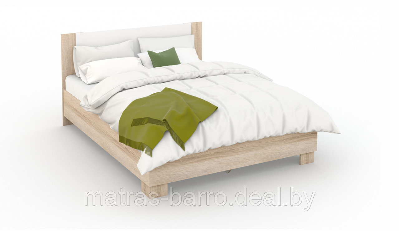Кровать двуспальная Аврора с основанием 140х200 см дуб сонома/белый