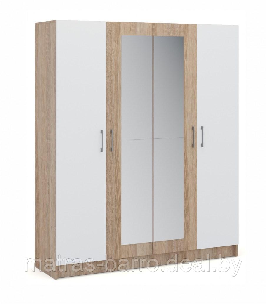 Распашной шкаф Алена 4дв с зеркалами дуб сонома/белый - фото 2 - id-p154273760