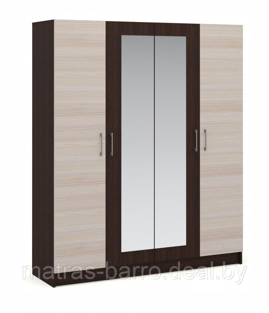 Распашной четырехдверный шкаф Алена с зеркалом венге/дуб молочный - фото 2 - id-p154273764
