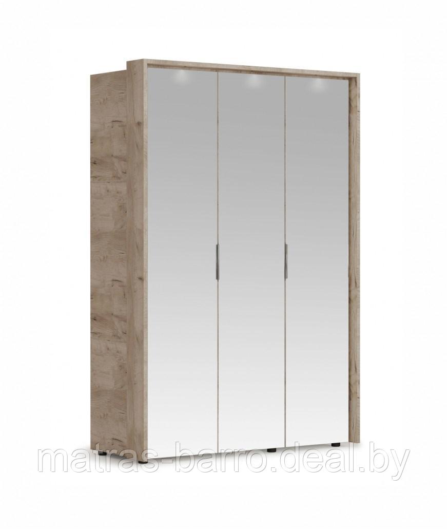 Распашной шкаф Джулия 3-х дверный с зеркалами и порталом (Крафт серый/белый глянец)