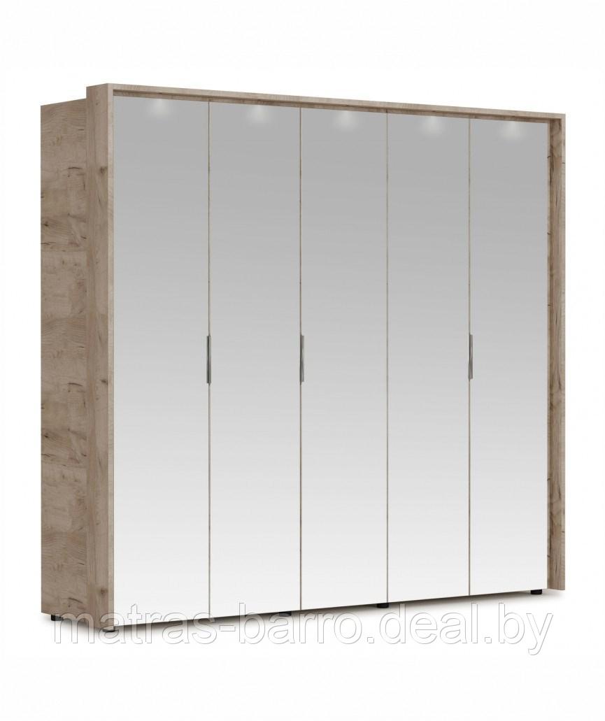 Распашной шкаф Джулия 5дв (5 зерк) с порталом Крафт серый/белый глянец - фото 1 - id-p154273848