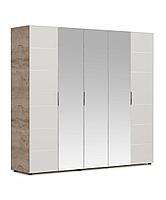 Распашной шкаф Джулия 5-дверный с зеркалами (ДЗЗЗД) крафт серый/белый глянец High Gloss
