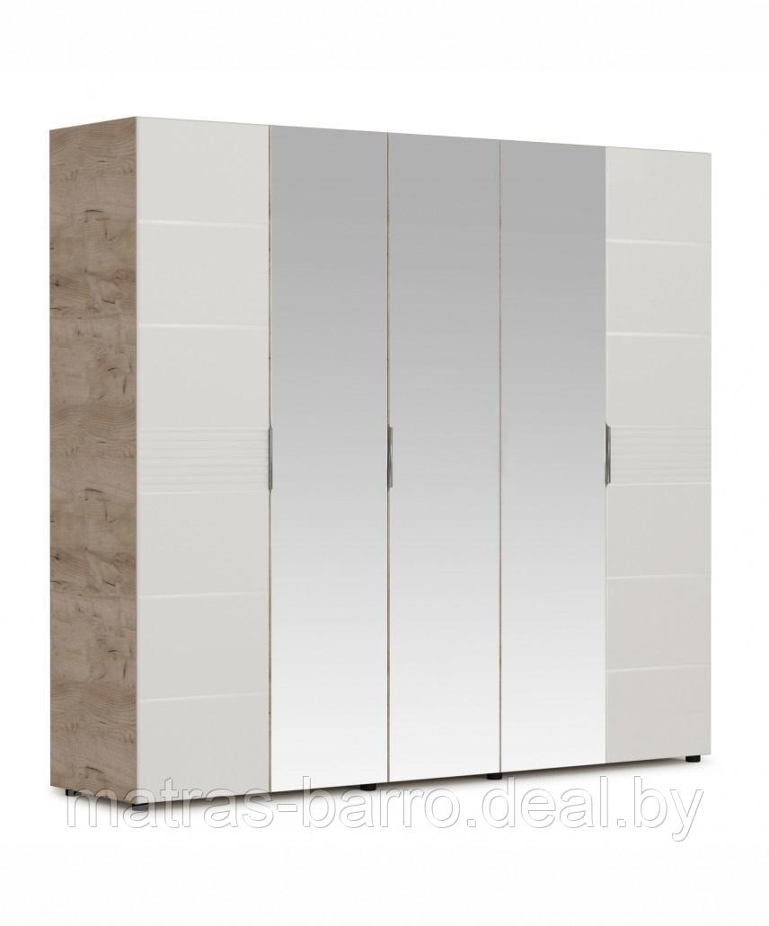 Распашной шкаф Джулия 5-дверный с зеркалами (ДЗЗЗД) крафт серый/белый глянец High Gloss - фото 1 - id-p154273852