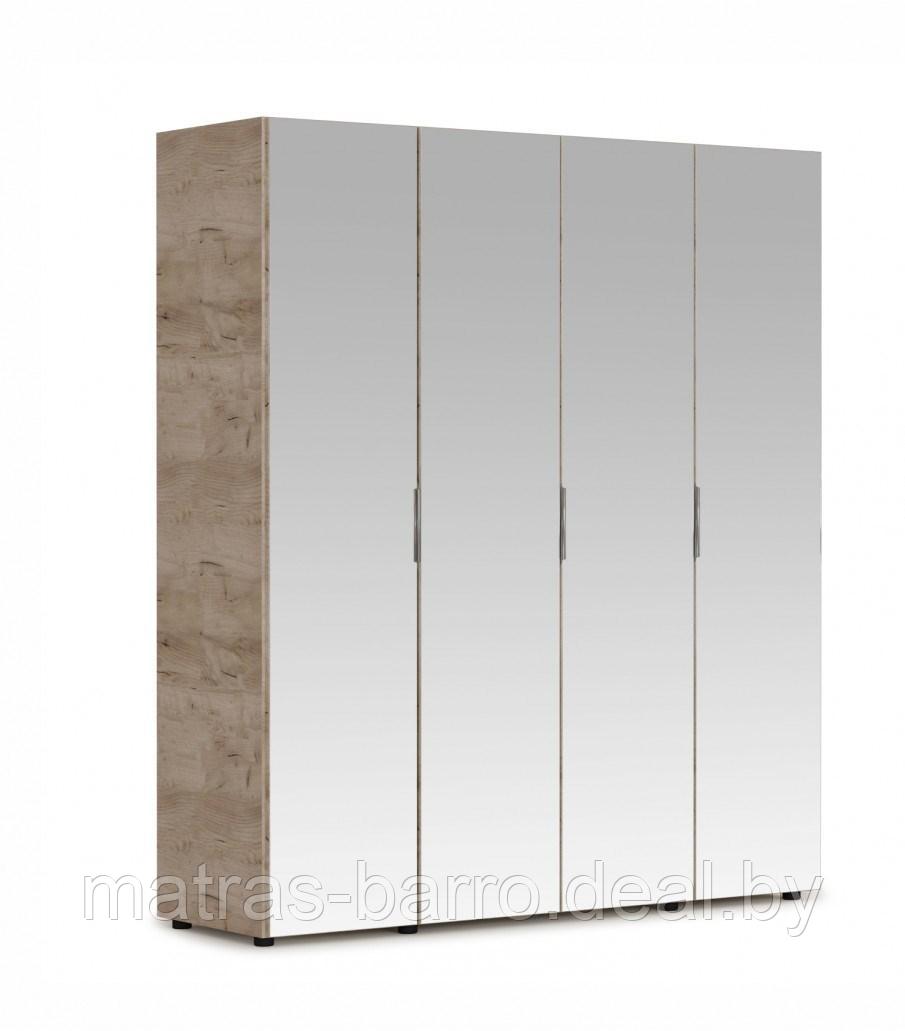 Распашной шкаф Джулия 4-х дверный с зеркалами (ЗЗЗЗ) крафт серый/белый глянец