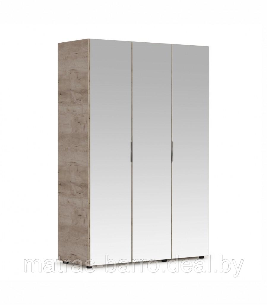 Шкаф распашной Джулия 3-х дверный с зеркалами (ЗЗЗ) крафт серый/белый глянец