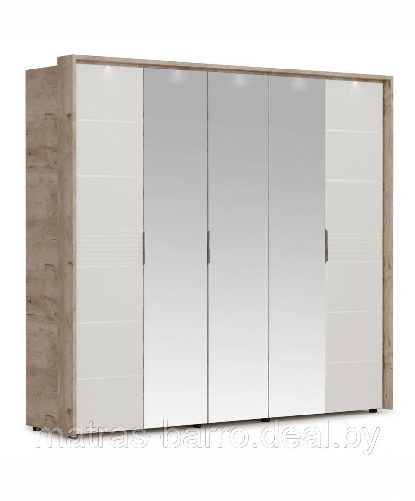 Шкаф пятидверный распашной Джулия с зеркалами (ДЗЗЗД) и порталом (крафт серый/белый глянец) - фото 5 - id-p154273863