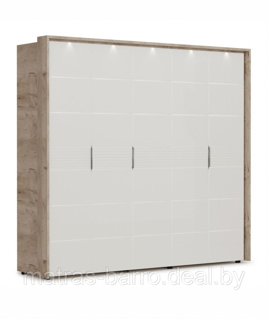 Шкаф пятидверный распашной Джулия (ДДДДД) с порталом Крафт серый/белый глянец