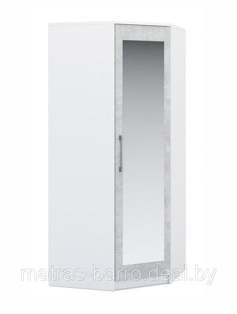 Шкаф-пенал угловой Аврора с зеркалом белый/ателье светлый