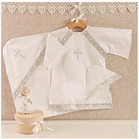 023/Б2 Крестильный комплект Pituso (пеленка, чепчик, рубашка), 74-80 Белый, набор для крещения