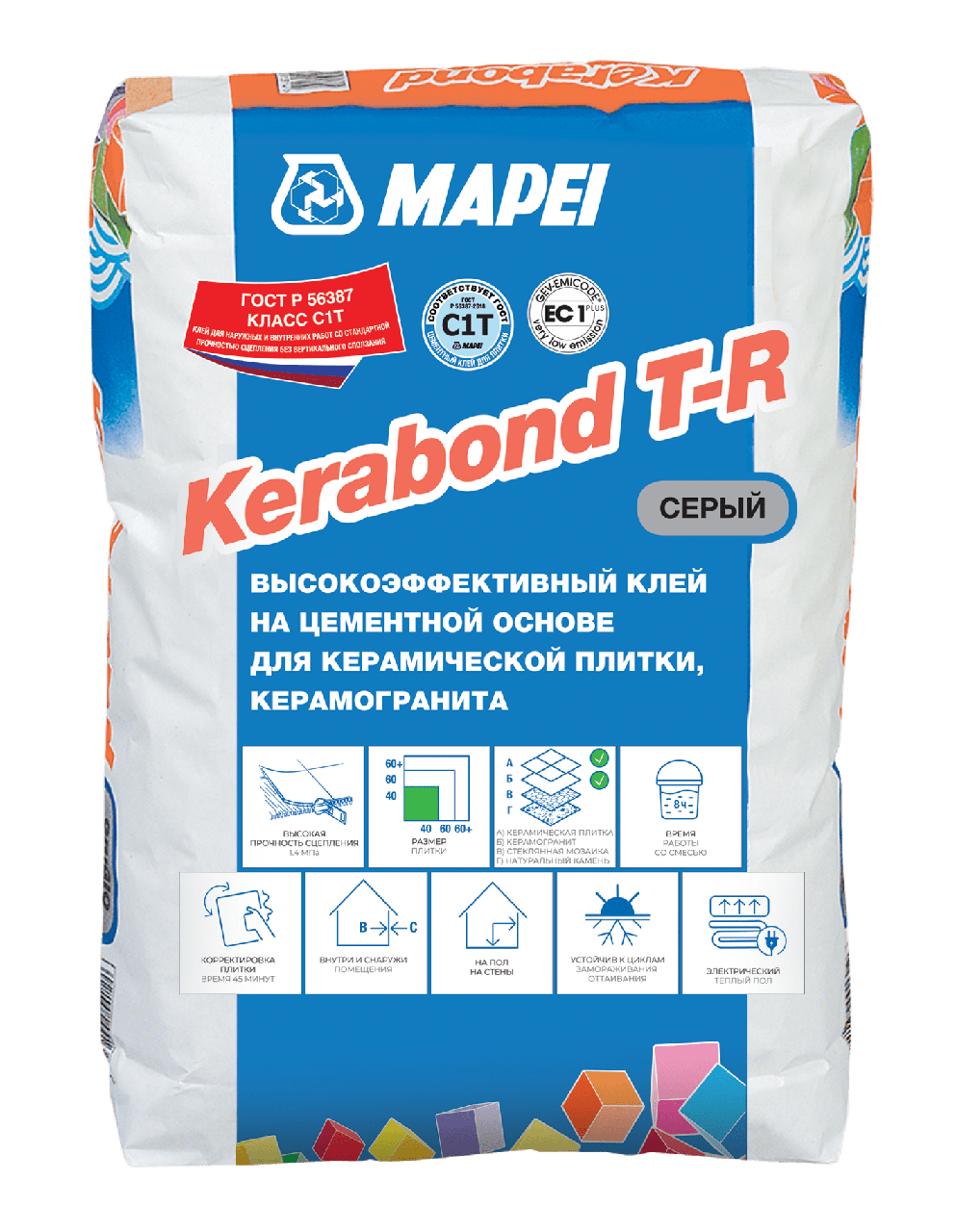 Клей для плитки MAPEI KERABOND T-R серый, 25 кг. - фото 1 - id-p95336960