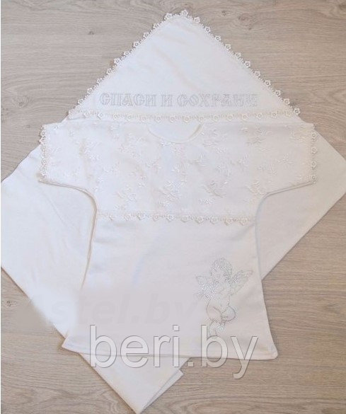 Т-053 АРГО Комплект для крещения, р.56 Белый/Экрю (пеленка и рубашка), крестильная рубашка, набор для крещения