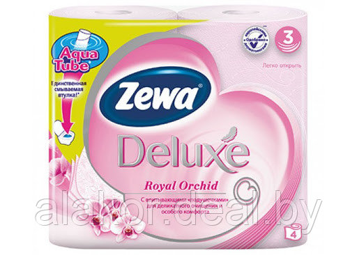 Бумага туалетная, трехслойная, розовая, аромат орхидеи, «Zewa Deluxe» (4рул./уп. ) - фото 1 - id-p154306817