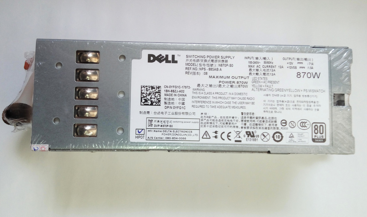 Блок питания Dell N870P-S0 870W  Hot Swap DPN PT164 / YFG1C / VT6G4 / 7NVX8 / D263K / 3257W / FU096 / C378K