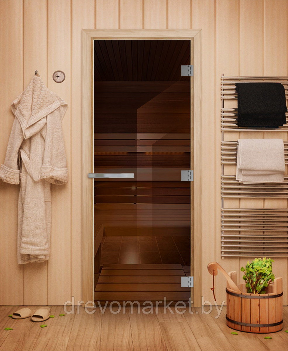 Двери для бани стеклянные DoorWood Эталон, размер коробки 70*190 см, стекло толщина 10 мм, цвет Бронза - фото 1 - id-p154314154