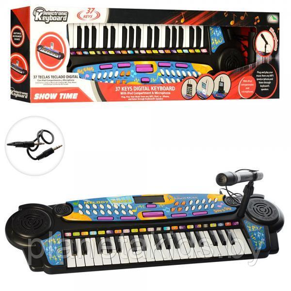 Синтезатор ( пианино) с микрофоном от сети (без адаптера) и от батареек, с подключением MP3, Ipod, Iphone - фото 1 - id-p154314917