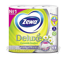 Бумага туалетная, трехслойная, белая, аромат ромашки, «Zewa Deluxe» (4рул./уп. )