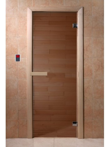 Двери DoorWood 700x1900 "Теплый день" бронза прозрачная, коробка (ольха, осина, береза), дерев. ручка