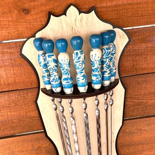 Набор шампуров с деревянной ручкой на подставке «Гжель» 7 штук - фото 2 - id-p154350327