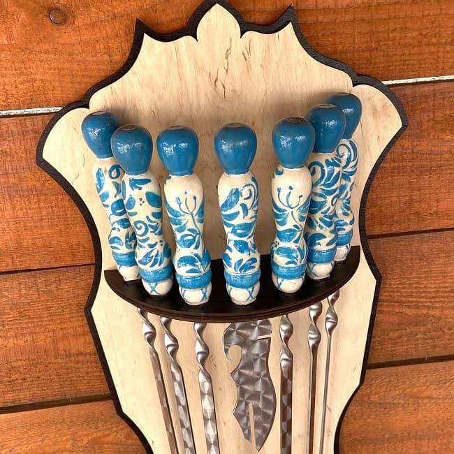Набор шампуров на подставке «Гжель» + нож для снятия мяса - фото 2 - id-p154350330