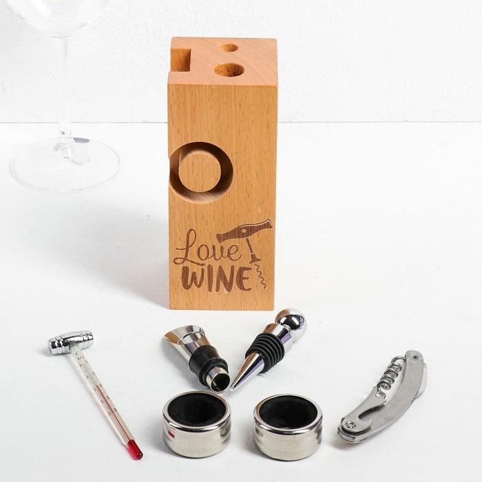 Набор для вина на деревянной подставке «Люблю вино» - фото 3 - id-p154350354