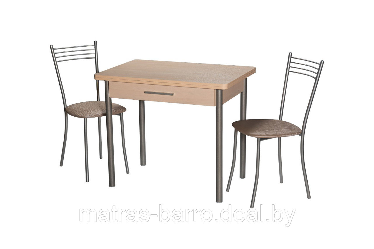 Обеденная группа: стол М20 дуб светлый+стулья Хлоя серебро/экокожа бенгал беж - фото 1 - id-p154414228