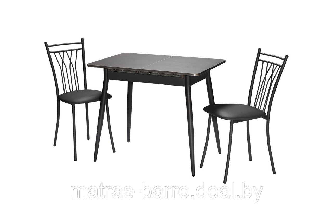 Обеденная группа: стол кухонный М46 Бостон графит + стулья Премьер графит/экокожа темно-серая