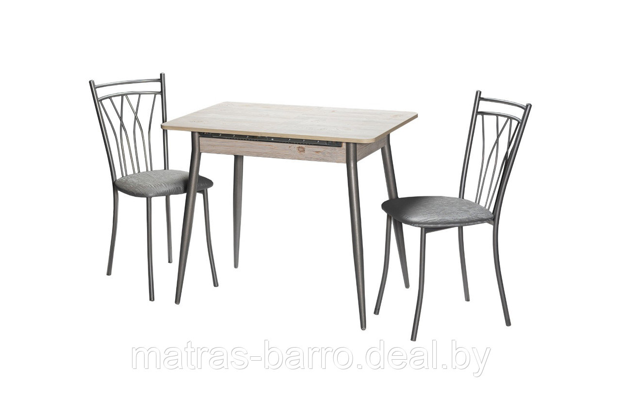 Обеденная группа: стол кухонный Бостон М46 дуб Наоми + стулья Премьер экокожа Бенгал серый