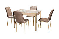 Обеденная группа: стол Бристоль М82 с фотопечатью Кофе-цветы со стульями Эмполи (экожа Бенгал бежевый)