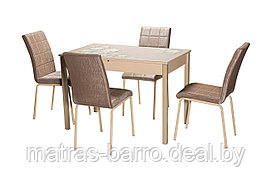 Обеденная группа: стол Бристоль М82 с фотопечатью Кофе-цветы со стульями Эмполи (экожа Бенгал бежевый)